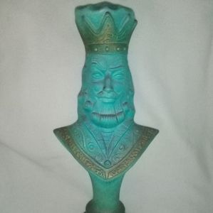 Rare Vintage King Statue Bust Turquoise Blue Green Ceramic 1950s 1960s  22" Tall